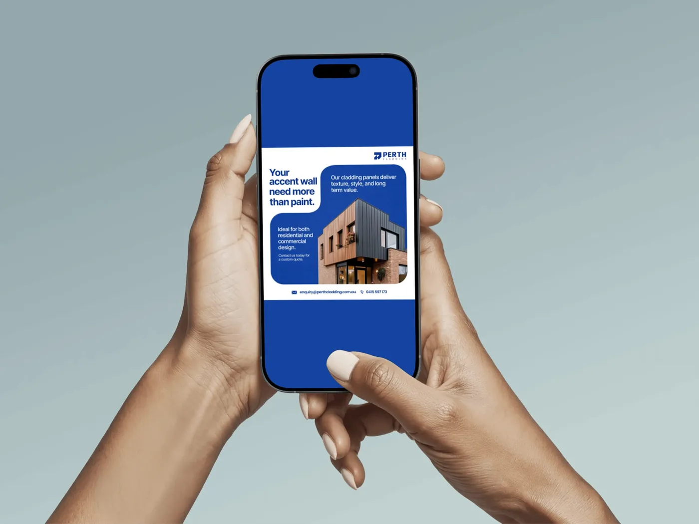 Perth Cladding social media content displayed on iPhone